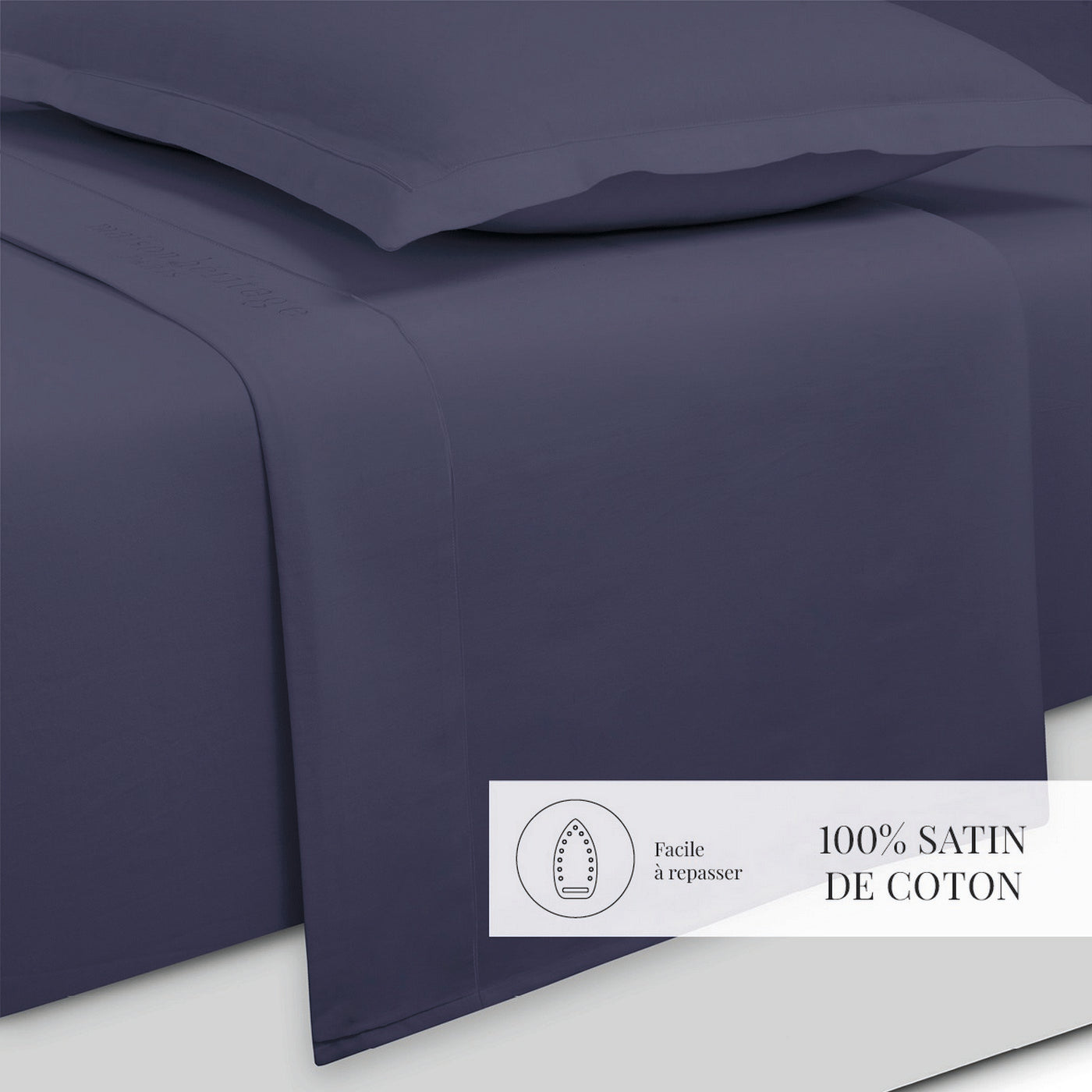 Uni - Ensemble De Draps - Satin De Coton - Bleu 06