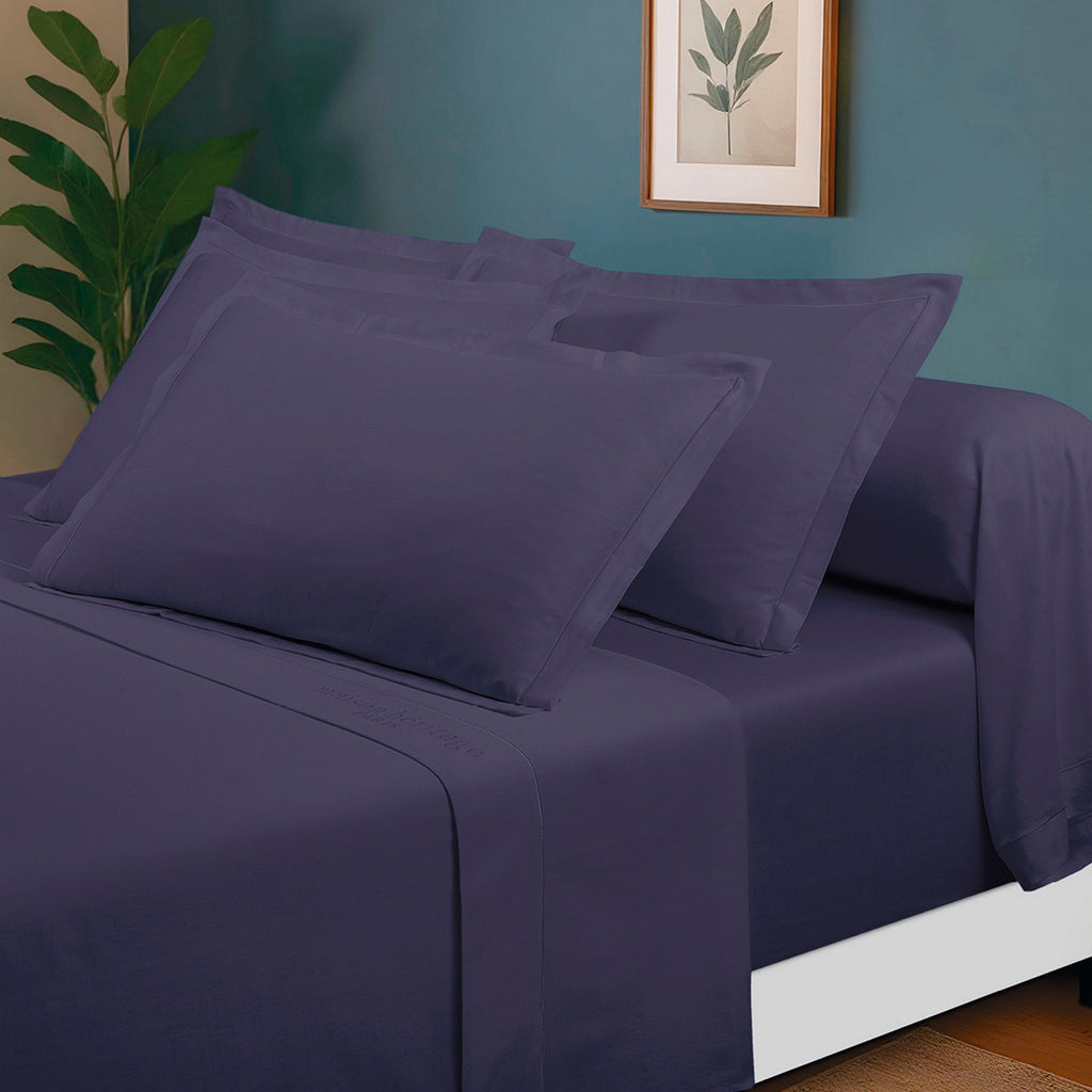 Uni - Ensemble De Draps - Satin De Coton - Bleu 06