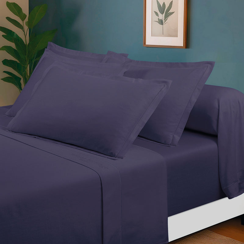 Uni - Ensemble De Draps - Satin De Coton - Bleu 06