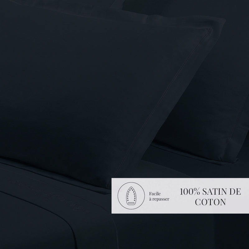 Uni - Taie D'Oreiller - Satin De Coton - Blue 11
