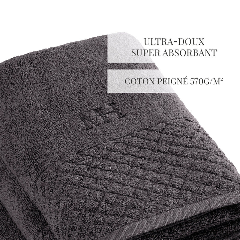 Eden - Serviette + Drap De Bain - Coton Peigné Lt - Gris Foncé