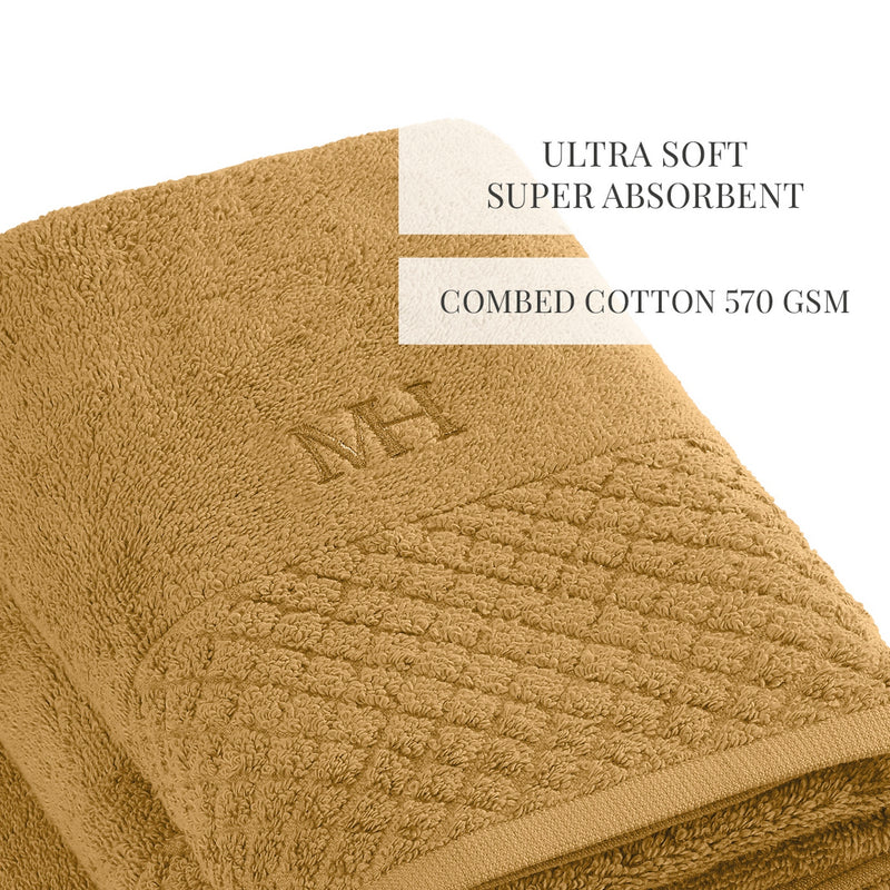 Eden - Serviette + Drap De Bain - Coton Peigné Lt - Jaune Moutarde