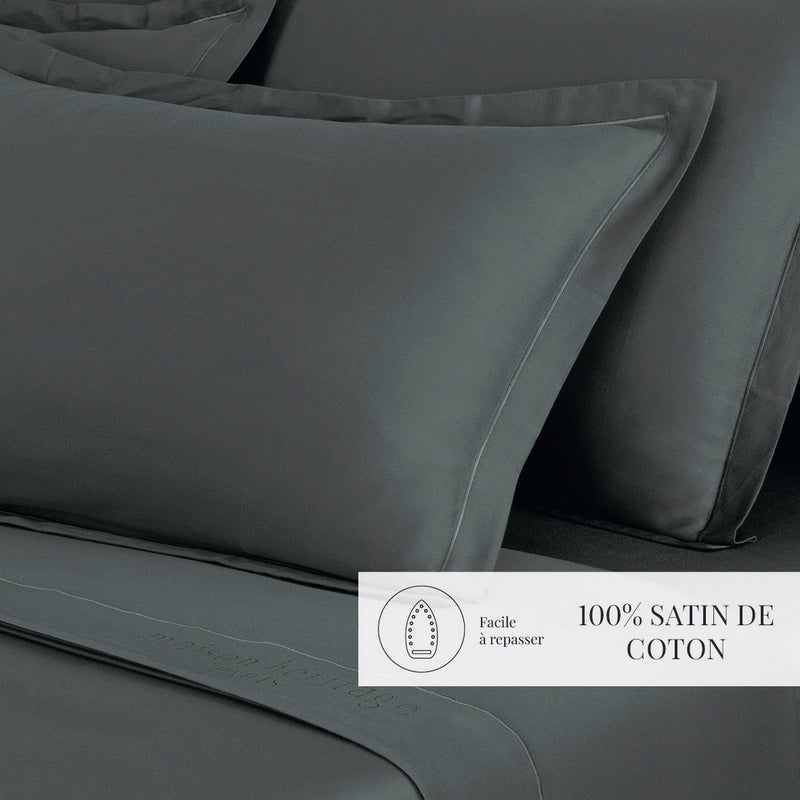 Uni - Taie D'Oreiller - Satin De Coton - Gris 02