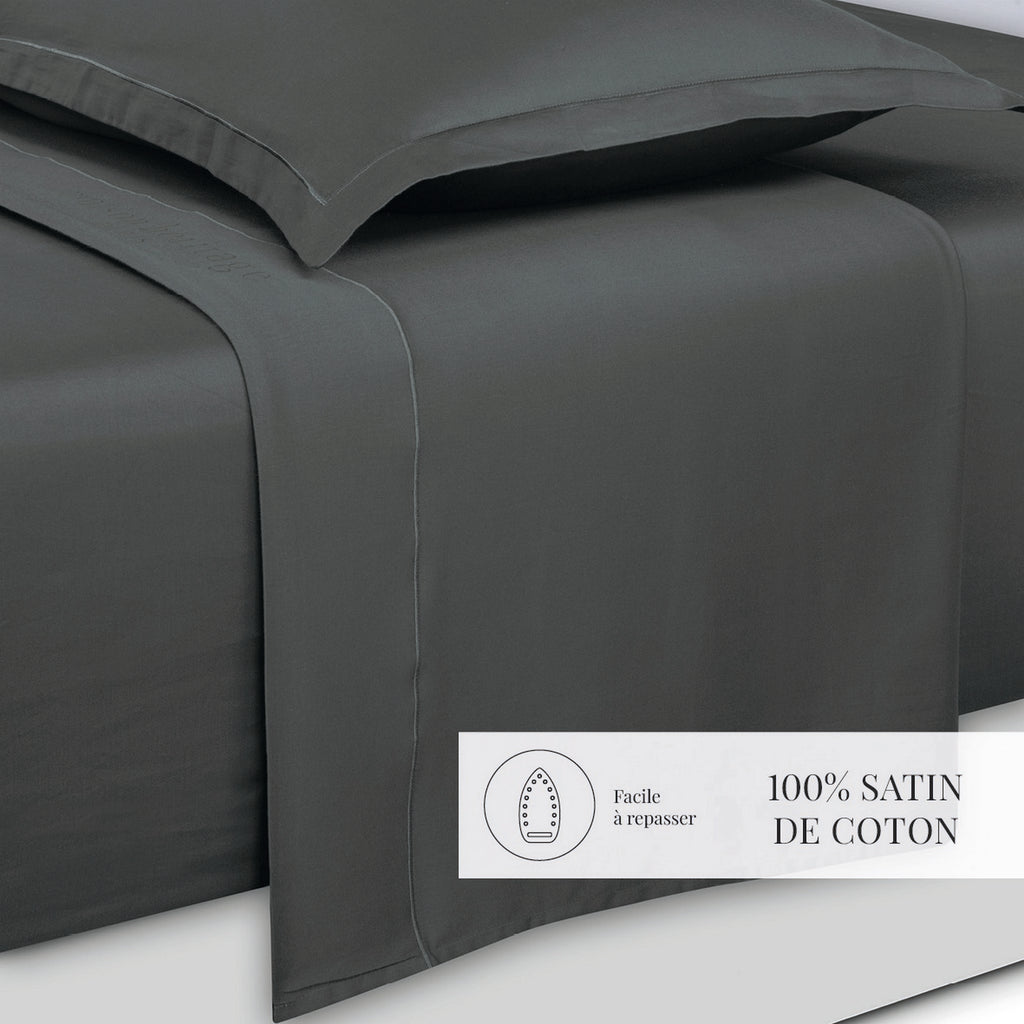 Uni - Ensemble De Draps - Satin De Coton - Gris 02
