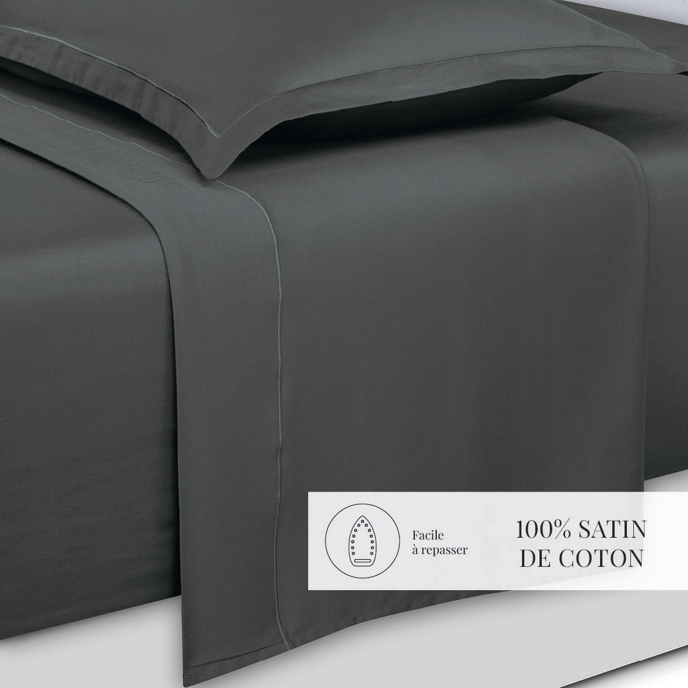 Uni - Ensemble De Draps - Satin De Coton - Gris 02