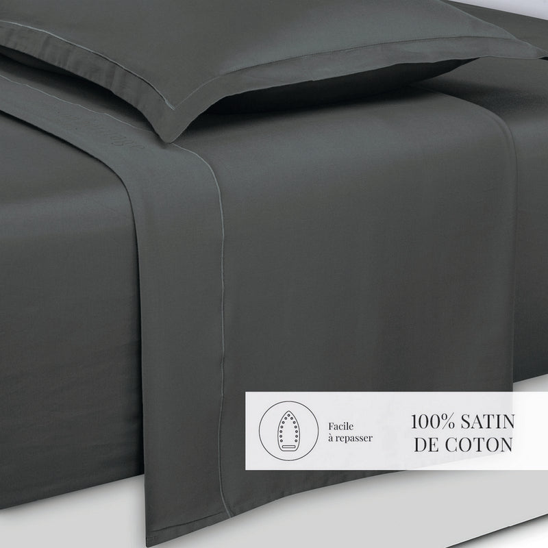 Uni - Ensemble De Draps - Satin De Coton - Gris 02