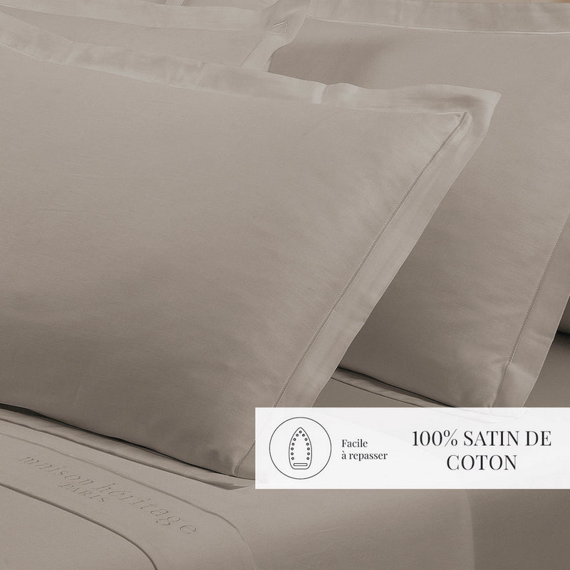 Uni - Taie D'Oreiller - Satin De Coton - Taupe 01