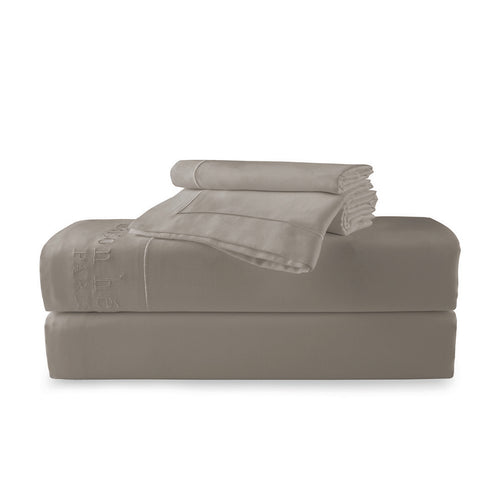 Uni - Ensemble De Draps - Satin De Coton - Taupe 01