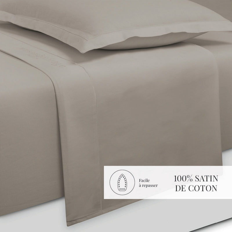 Uni - Ensemble De Draps - Satin De Coton - Taupe 01