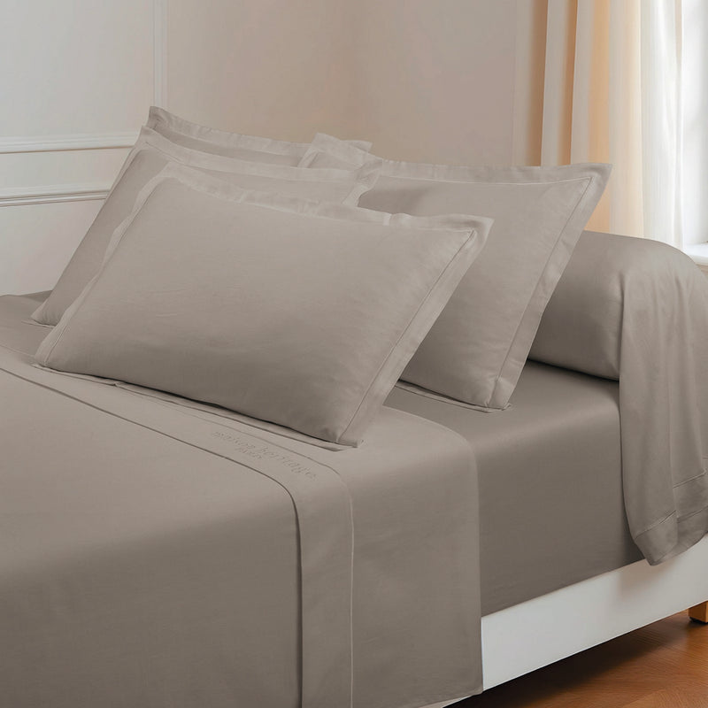 Uni - Ensemble De Draps - Satin De Coton - Taupe 01