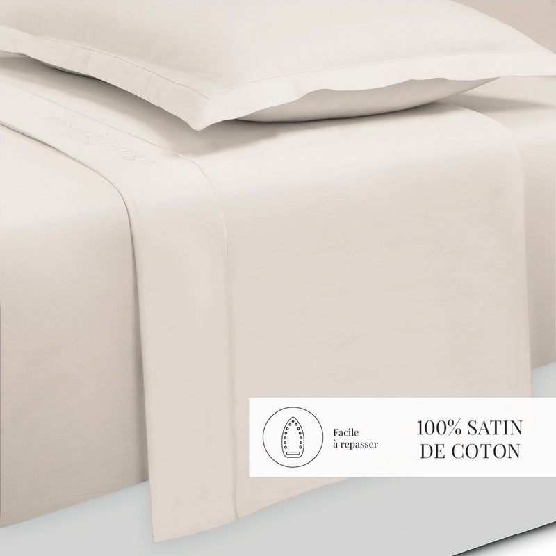 Uni - Ensemble De Draps - Satin De Coton - Taupe 05