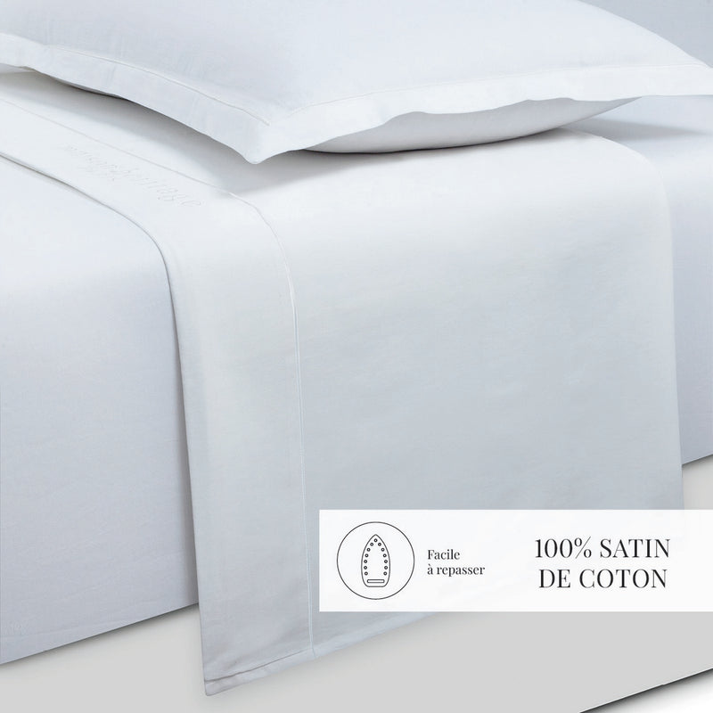 Uni - Ensemble De Draps - Satin De Coton - Blanc 01