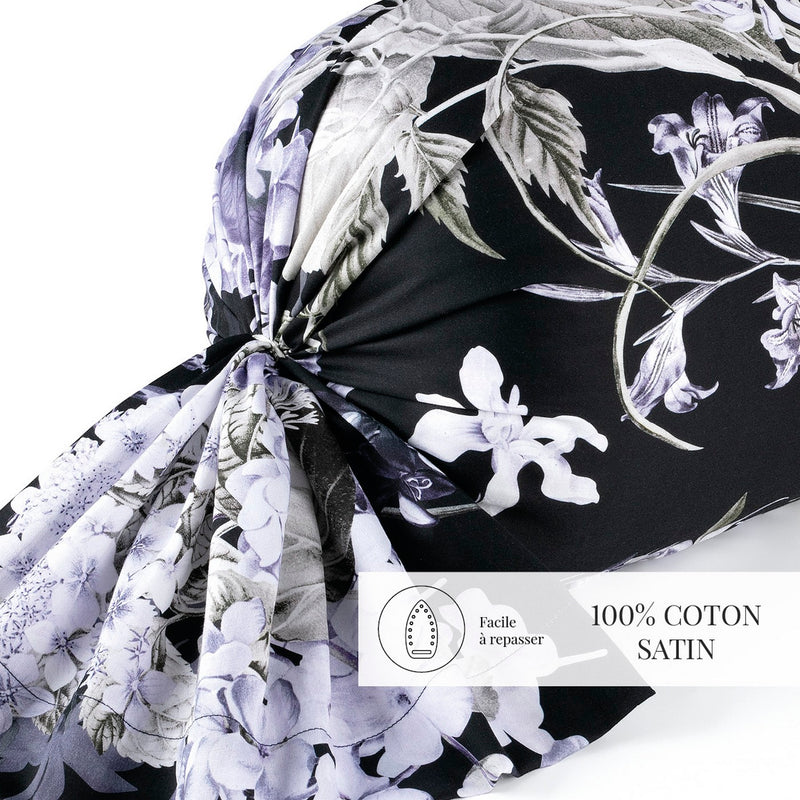 Hortensia - Taie De Traversin - Satin De Coton - Bleu Foncé