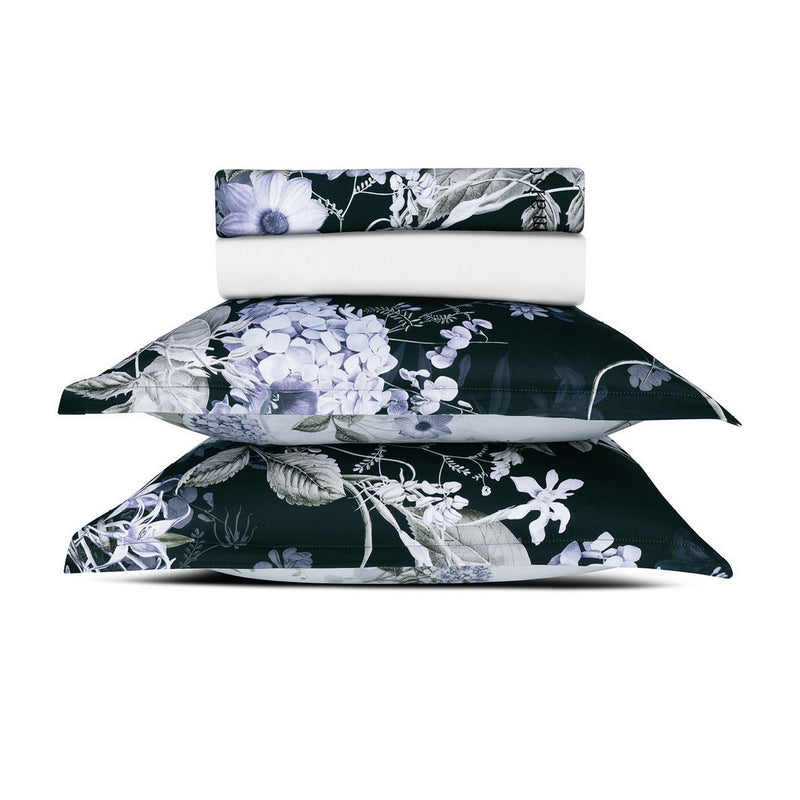 Hortensia - Ensemble De Draps - Satin De Coton - Bleu Foncé
