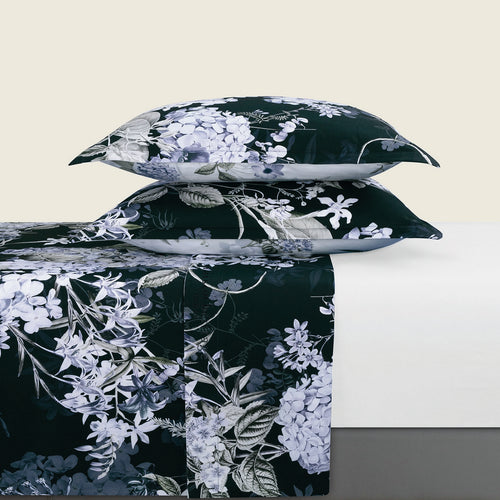 Hortensia - Ensemble De Draps - Satin De Coton - Bleu Foncé