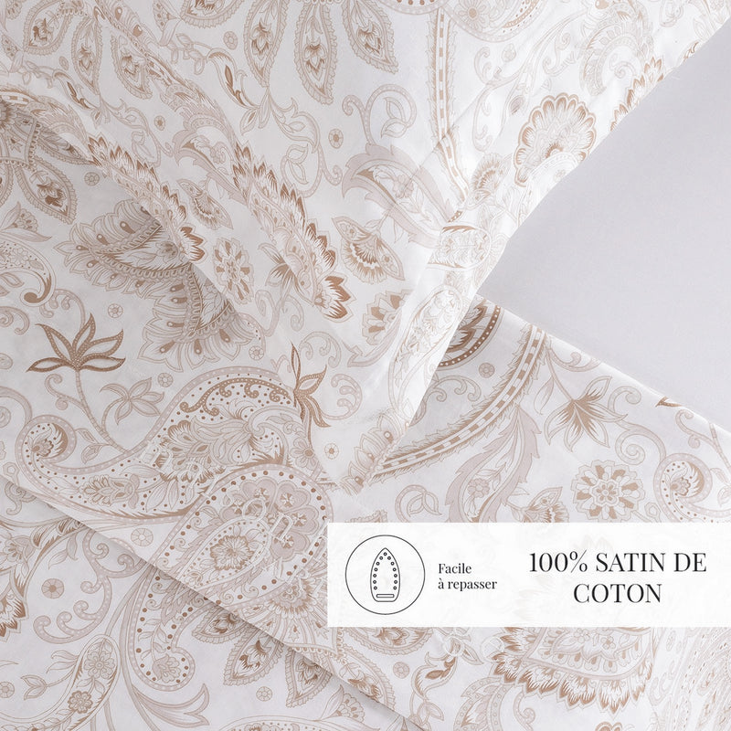 Indienne - Ensemble De Draps - Satin De Coton - Taupe