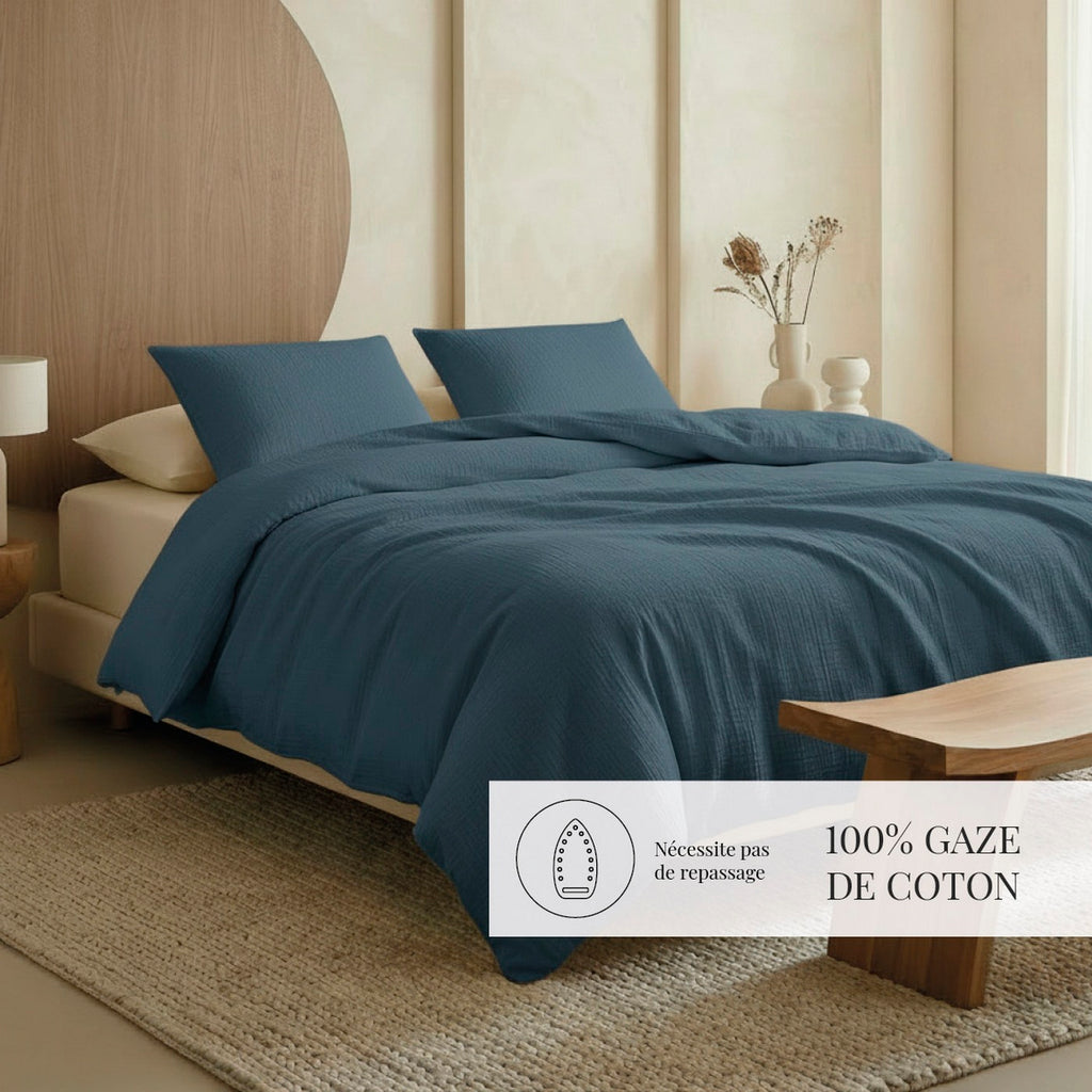 Uni - Taie De Traversin Gaze De Coton - Blue 14