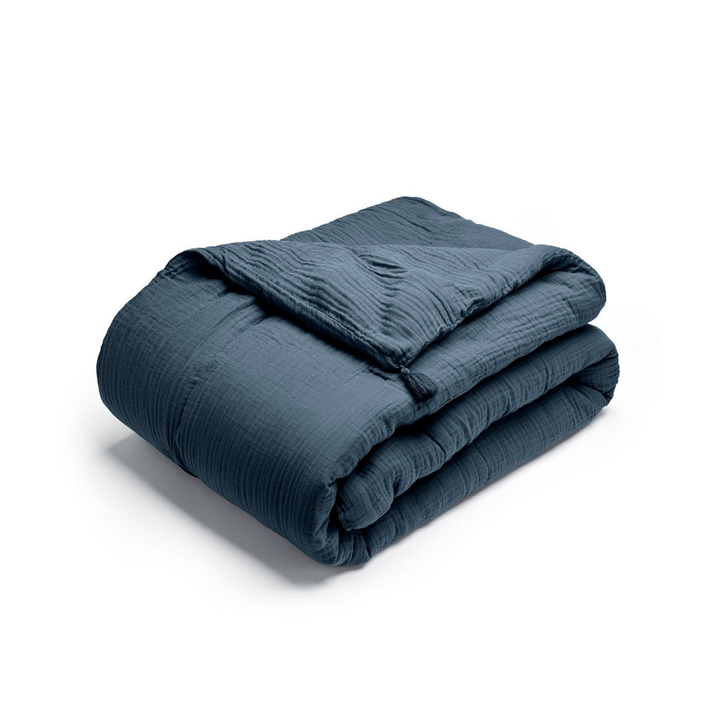 Uni - Édredon Avec Glands Gaze De Coton - Blue 14