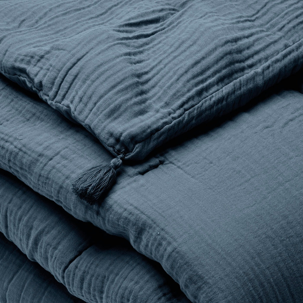 Uni - Édredon Avec Glands Gaze De Coton - Blue 14