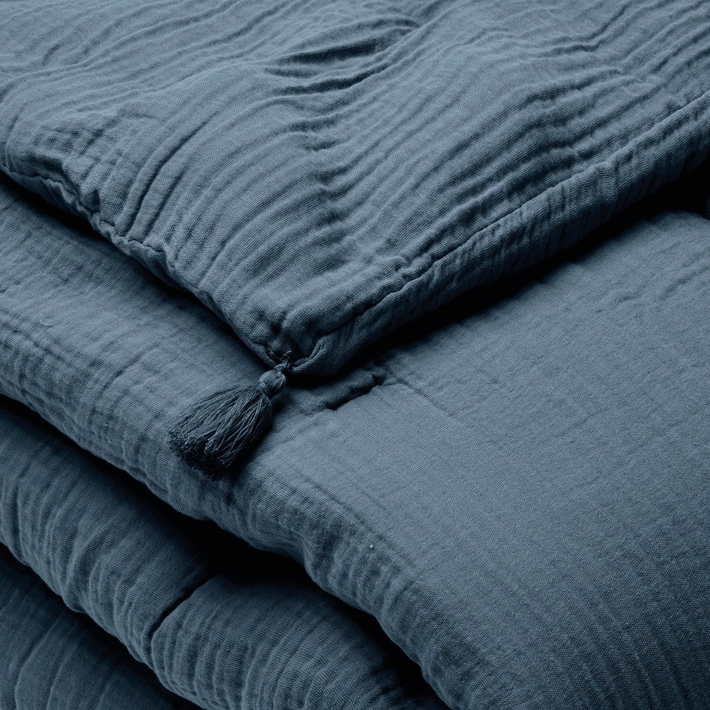 Uni - Édredon Avec Glands Gaze De Coton - Blue 14