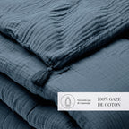 Uni - Édredon Avec Glands Gaze De Coton - Blue 14