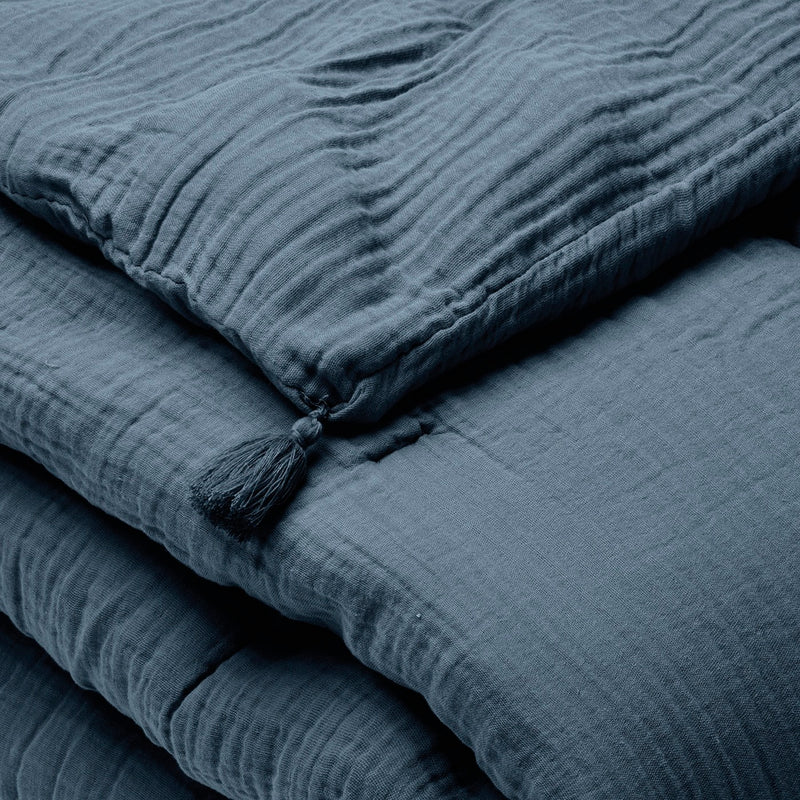 Uni - Édredon Avec Glands Gaze De Coton - Blue 14
