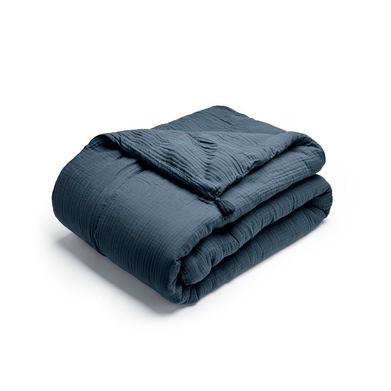 Uni - Édredon Avec Glands Gaze De Coton - Blue 14