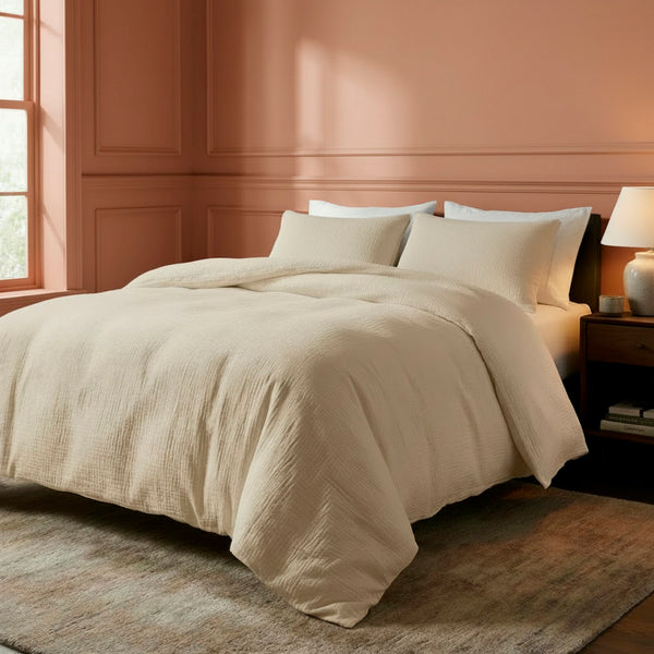 Uni - Housse De Couette + 1 ou 2 Taie(s) D'Oreiller Gaze De Coton - Taupe 07