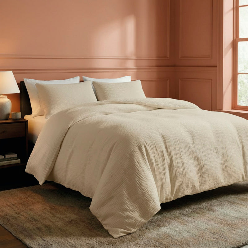Uni - Housse De Couette + Taie D'Oreiller Gaze De Coton - Taupe 07