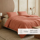 Uni - Housse De Couette + Taie D'Oreiller Gaze De Coton - Terracotta 02