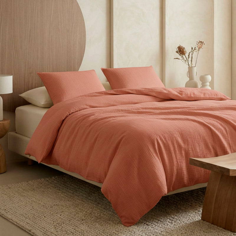 Uni - Taie D'Oreiller Gaze De Coton - Terracotta 02
