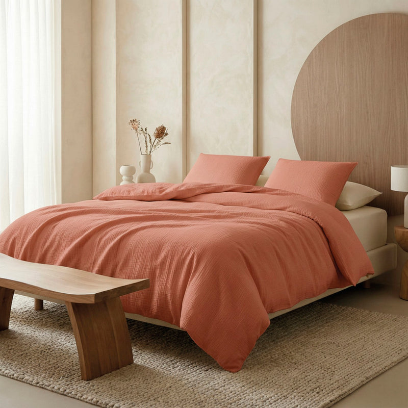 Uni - Taie D'Oreiller Gaze De Coton - Terracotta 02