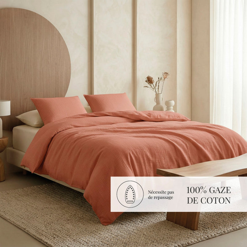 Uni - Taie De Traversin Gaze De Coton - Terracotta 02