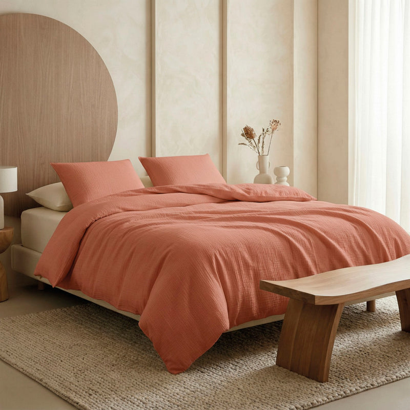 Uni - Taie De Traversin Gaze De Coton - Terracotta 02