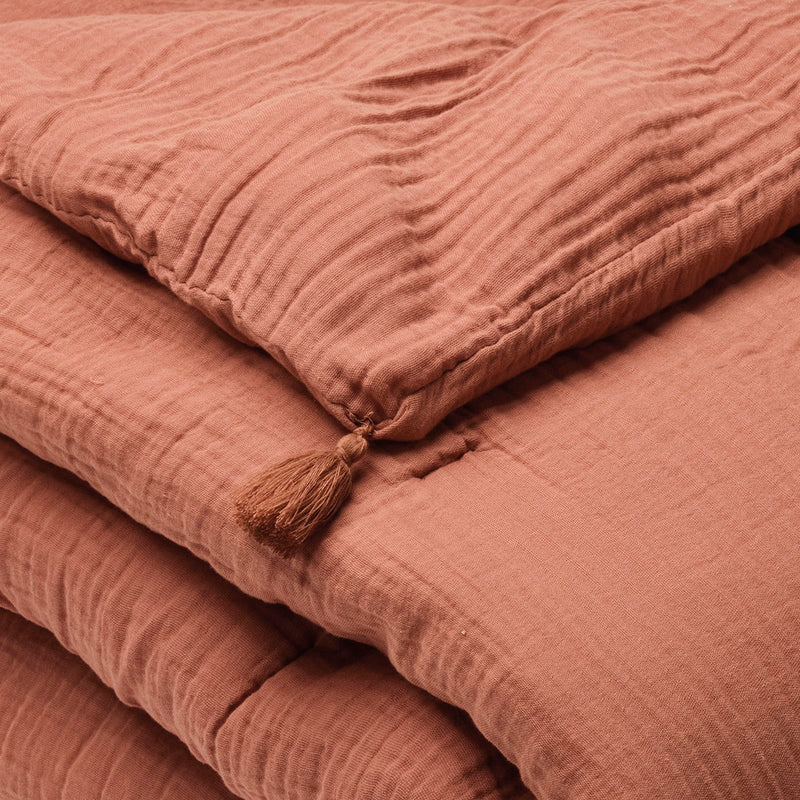Uni - Édredon Avec Glands Gaze De Coton - Terracotta 02