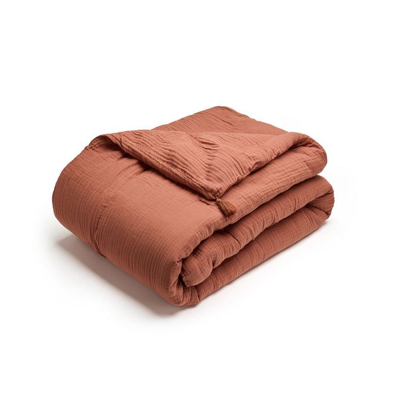 Uni - Édredon Avec Glands Gaze De Coton - Terracotta 02