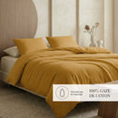 Uni - Housse De Couette + Taie D'Oreiller Gaze De Coton - Jaune 04