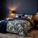 Jardin Orné - Housse De Couette + Taie D'Oreiller - Satin De Coton - Bleu Foncé