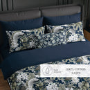Jardin Orné - Housse De Couette + Taie D'Oreiller - Satin De Coton - Bleu Foncé