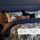 Jardin Orné - Housse De Couette + Taie D'Oreiller - Satin De Coton - Bleu Foncé