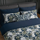 Jardin Orné - Housse De Couette + Taie D'Oreiller - Satin De Coton - Bleu Foncé