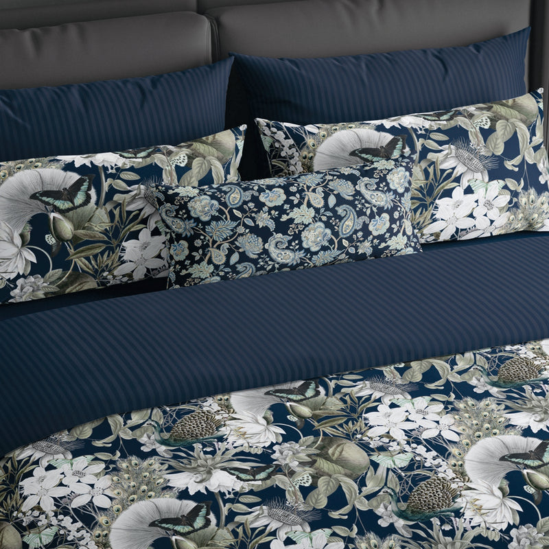 Jardin Orné - Taie D'Oreiller - Satin De Coton - Blue 11