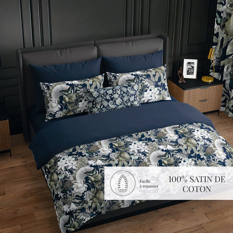 Jardin Orné - Taie D'Oreiller - Satin De Coton - Blue 11