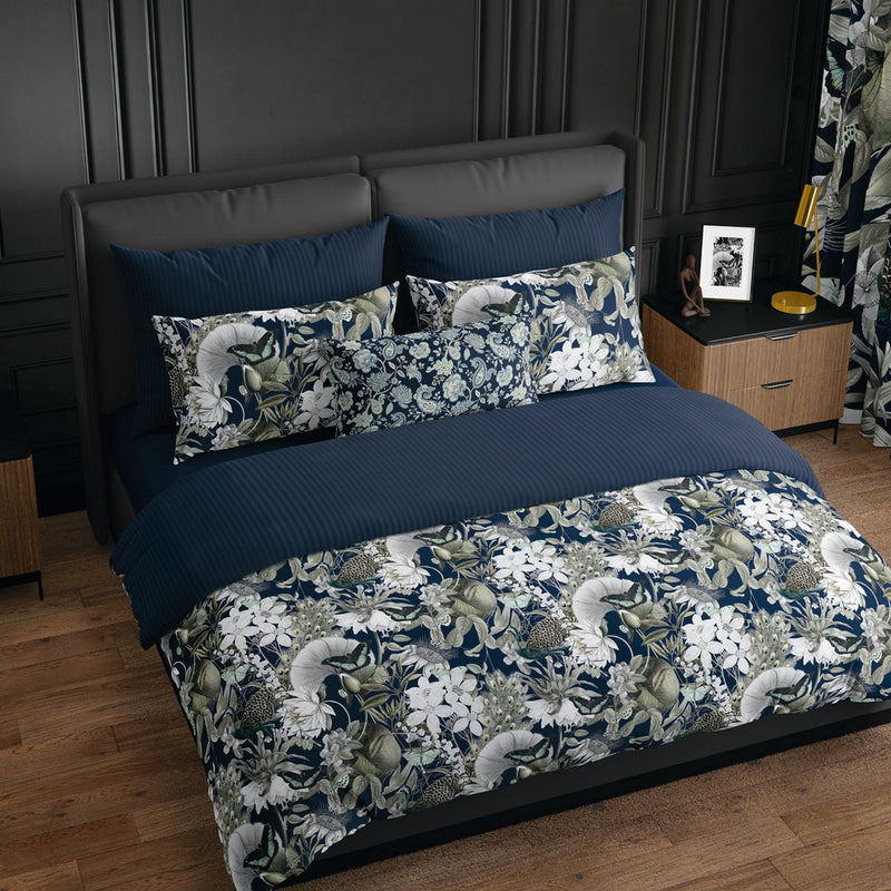 Jardin Orné - Taie D'Oreiller - Satin De Coton - Blue 11