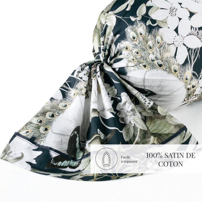 Jardin Orné - Taie De Traversin - Satin De Coton - Bleu Foncé