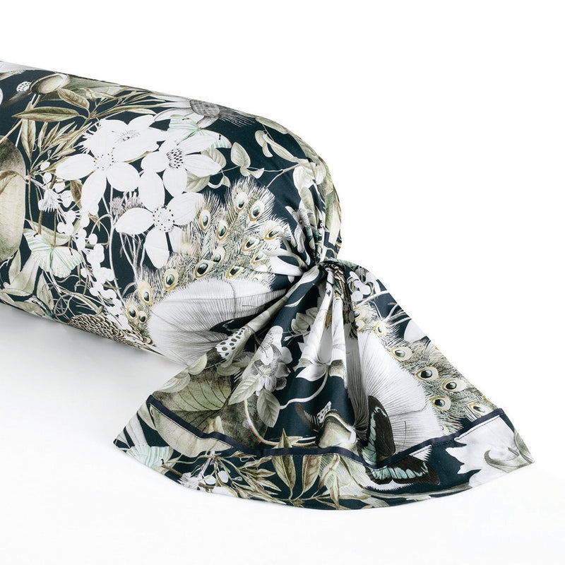 Jardin Orné - Taie De Traversin - Satin De Coton - Bleu Foncé