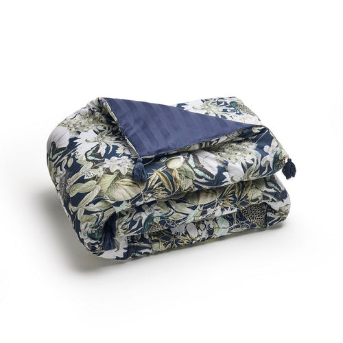Jardin Orné - Édredon Avec Glands - Satin De Coton - Bleu Foncé