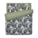 Jardin Orné - Housse De Couette + Taie D'Oreiller - Satin De Coton - Bleu Foncé / Vert