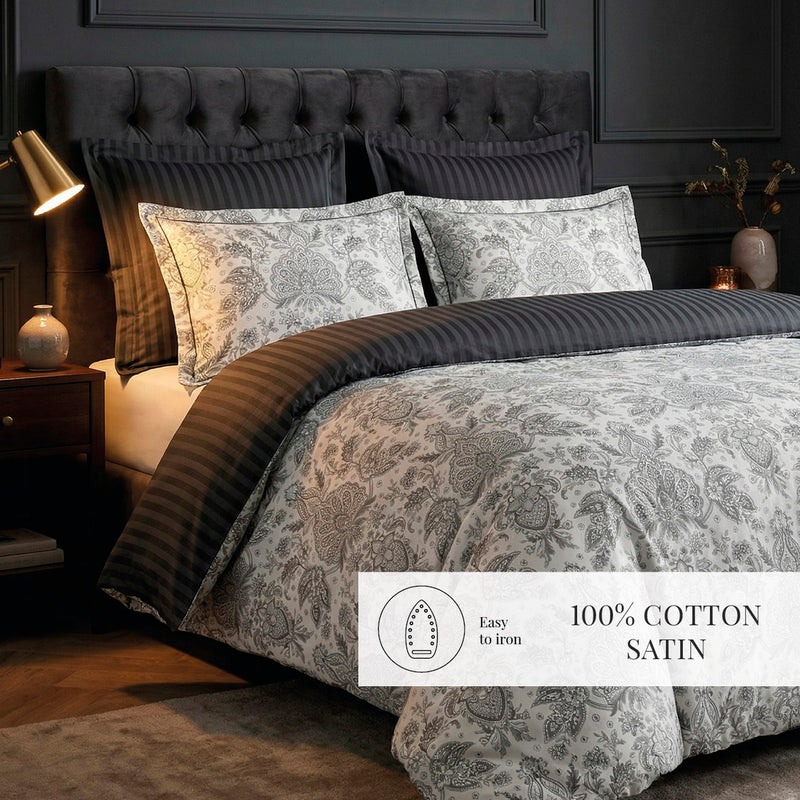 Fleur De Prestige - Housse De Couette + Taie D'Oreiller - Satin De Coton - Beige