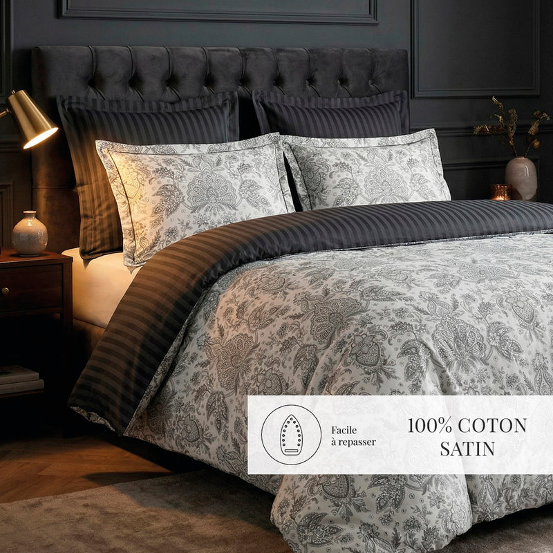 Fleur De Prestige - Housse De Couette + Taie D'Oreiller - Satin De Coton - Beige